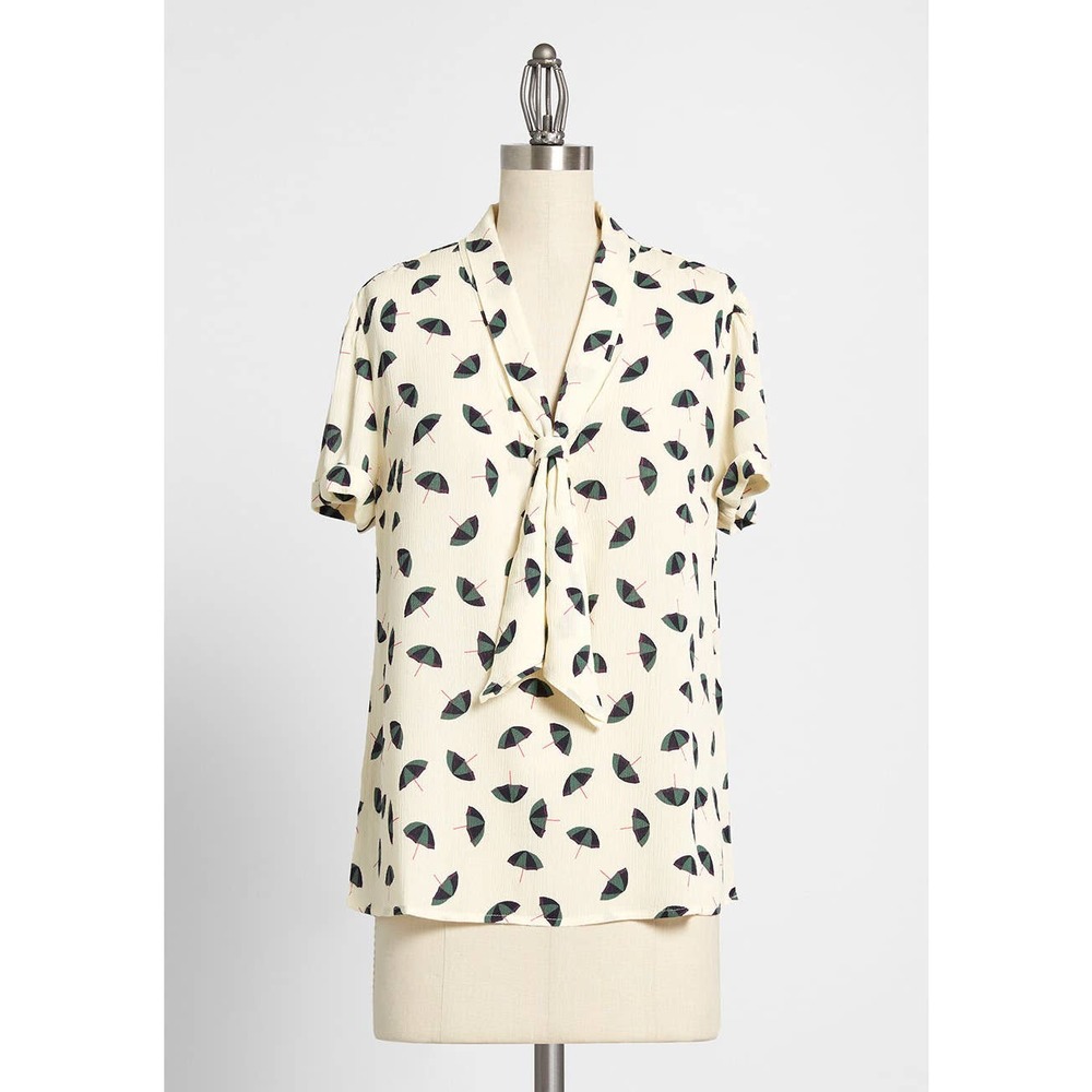 ModCloth Polished & Playful Cream Umbrella Blouse